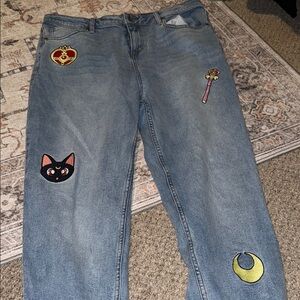 Sailor Moon Icons Embroidered Mom Jeans